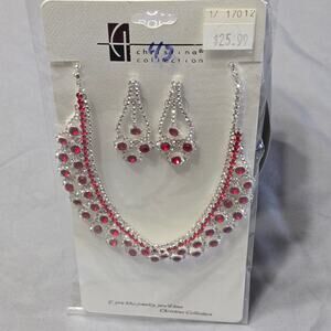 Christina Collection silver-toned red rhinestones necklace and earring set